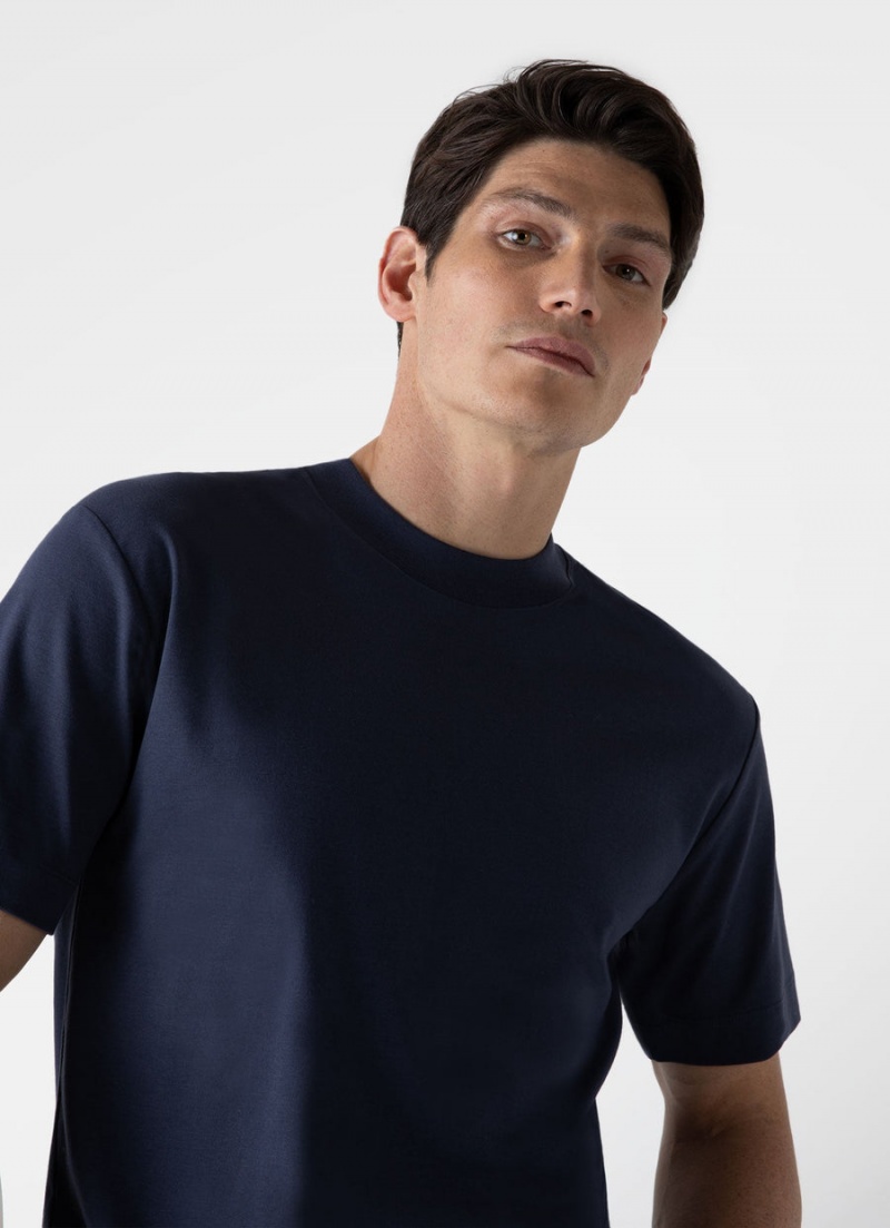 Navy Sunspel Relaxed Fit Heavyweight T-shirt | 57164-GHCU | USA