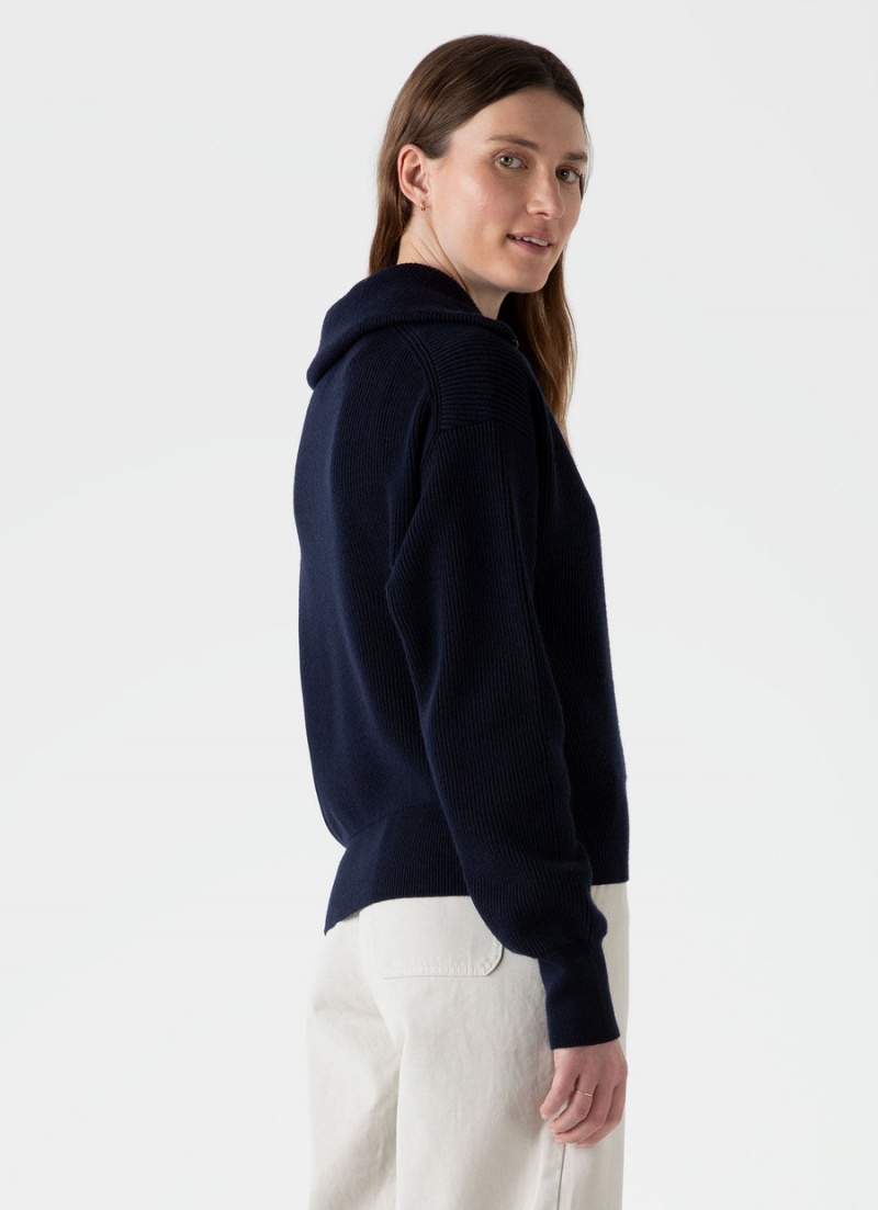 Navy Sunspel Ribbed Half Zip Jumper | 81046-UMRT | USA