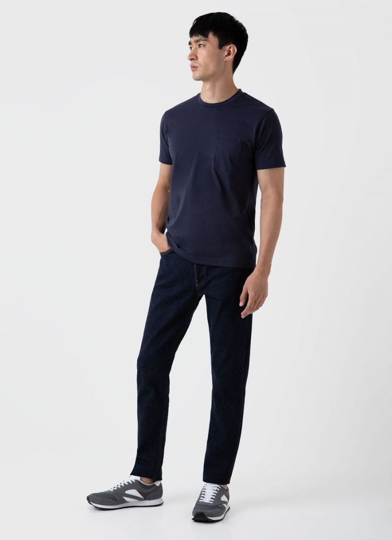 Navy Sunspel Riviera Midweight Pocket T-shirt | 40513-HKXJ | USA