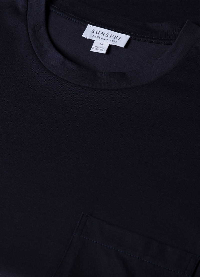 Navy Sunspel Riviera Midweight Pocket T-shirt | 40513-HKXJ | USA