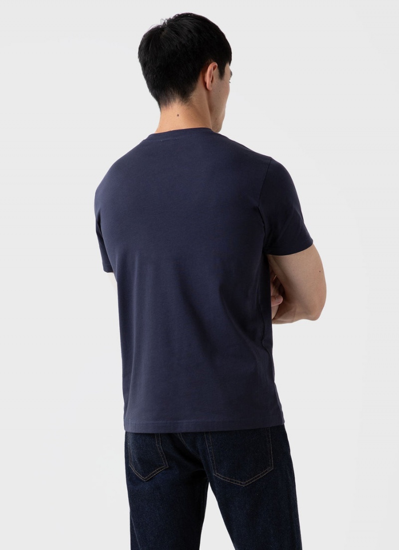 Navy Sunspel Riviera Midweight Pocket T-shirt | 40513-HKXJ | USA