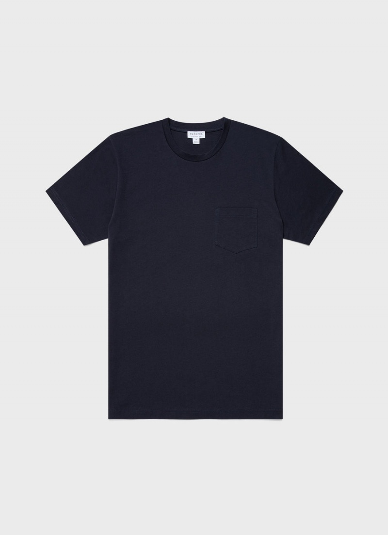 Navy Sunspel Riviera Midweight Pocket T-shirt | 40513-HKXJ | USA