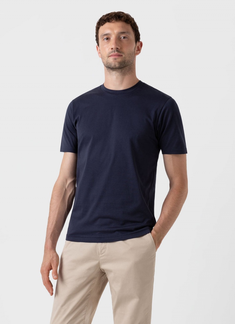 Navy Sunspel Riviera Midweight T-shirt | 36914-HJPW | USA