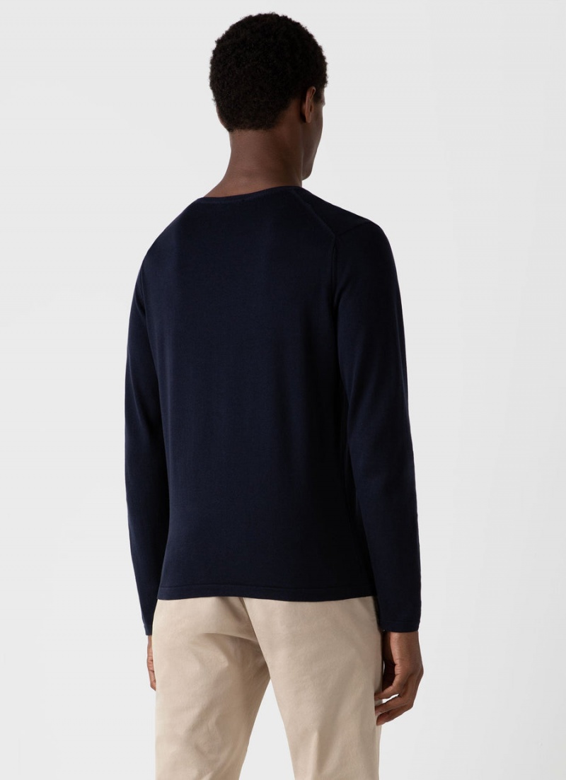 Navy Sunspel Sea Island Cotton Crew Neck Jumper | 69075-JKFQ | USA