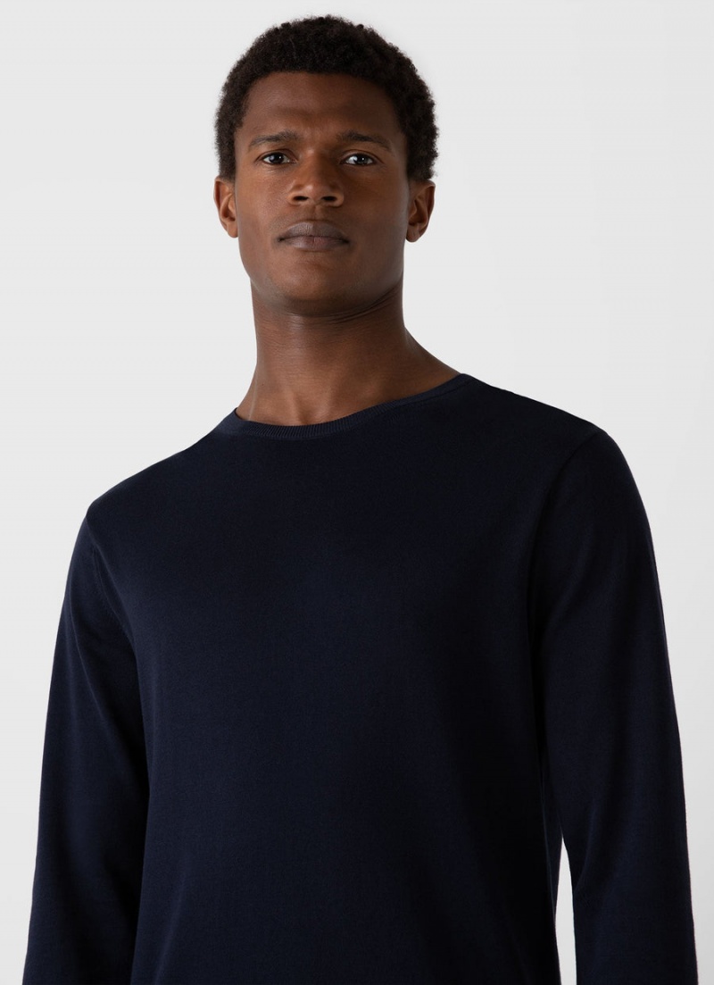 Navy Sunspel Sea Island Cotton Crew Neck Jumper | 69075-JKFQ | USA