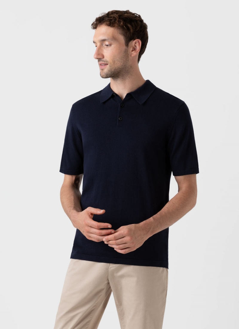 Navy Sunspel Sea Island Cotton Polo Shirt | 23189-FMNO | USA