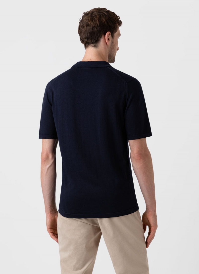 Navy Sunspel Sea Island Cotton Polo Shirt | 23189-FMNO | USA