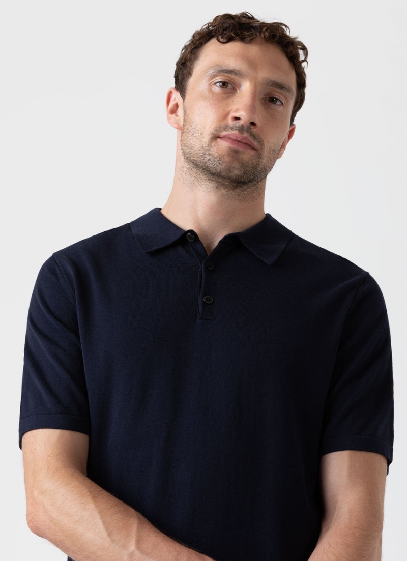 Navy Sunspel Sea Island Cotton Polo Shirt | 23189-FMNO | USA