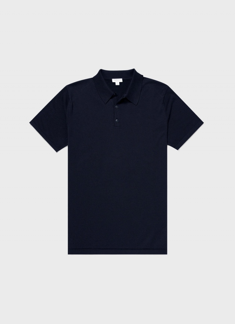 Navy Sunspel Sea Island Cotton Polo Shirt | 23189-FMNO | USA