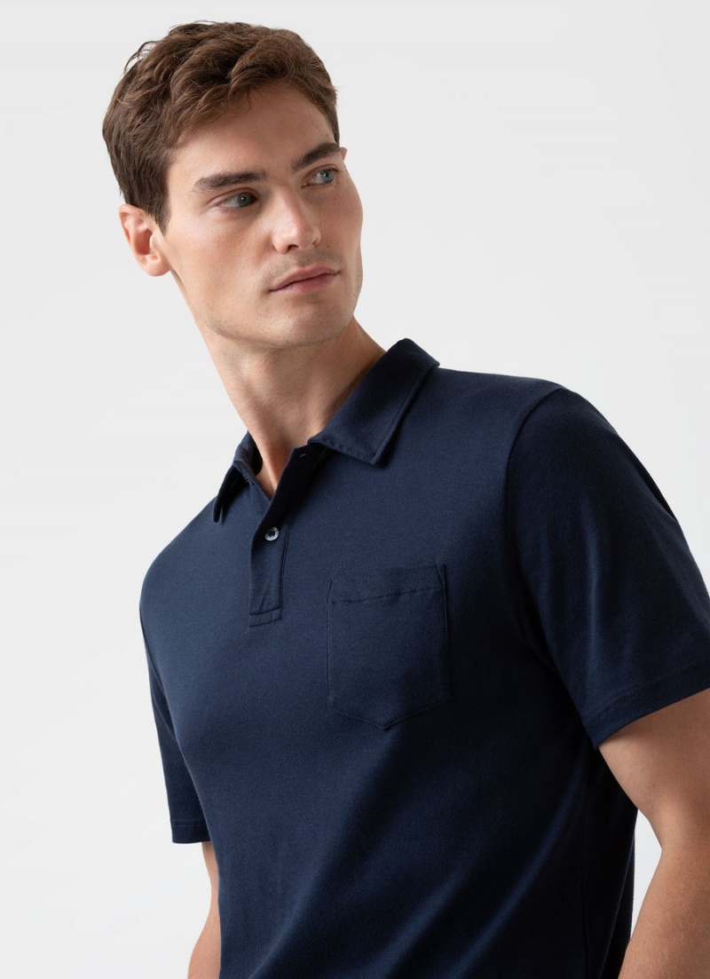 Navy Sunspel Sea Island Cotton Riviera Polo Shirt | 39185-WPUM | USA