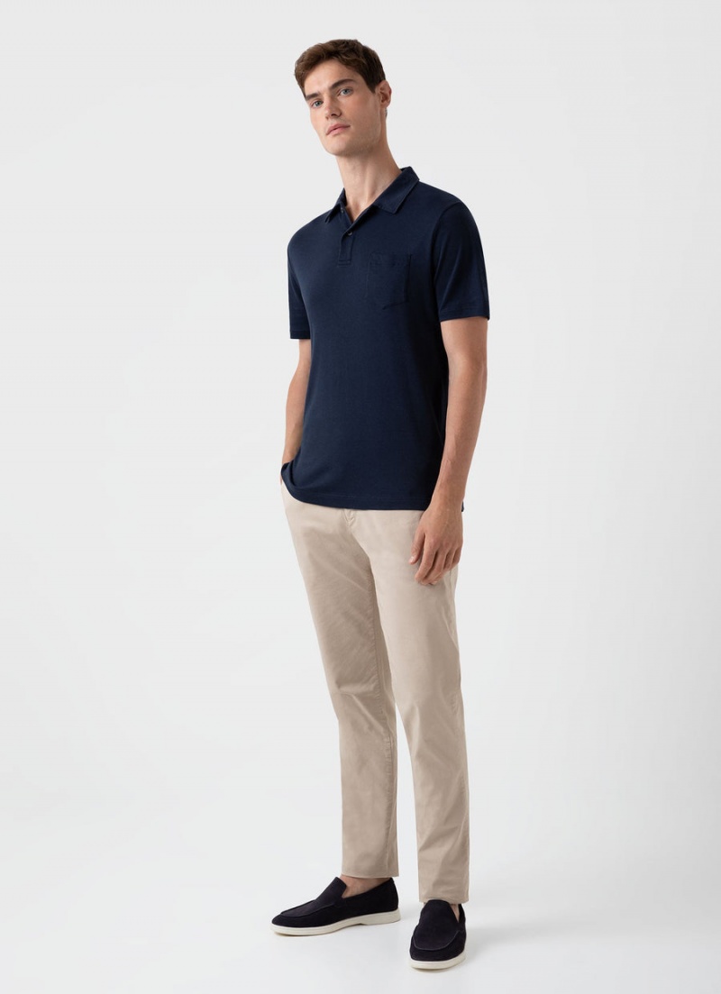 Navy Sunspel Sea Island Cotton Riviera Polo Shirt | 39185-WPUM | USA