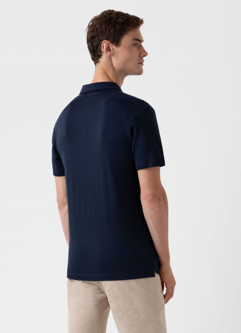 Navy Sunspel Sea Island Cotton Riviera Polo Shirt | 39185-WPUM | USA