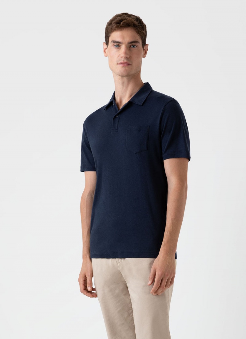 Navy Sunspel Sea Island Cotton Riviera Polo Shirt | 39185-WPUM | USA