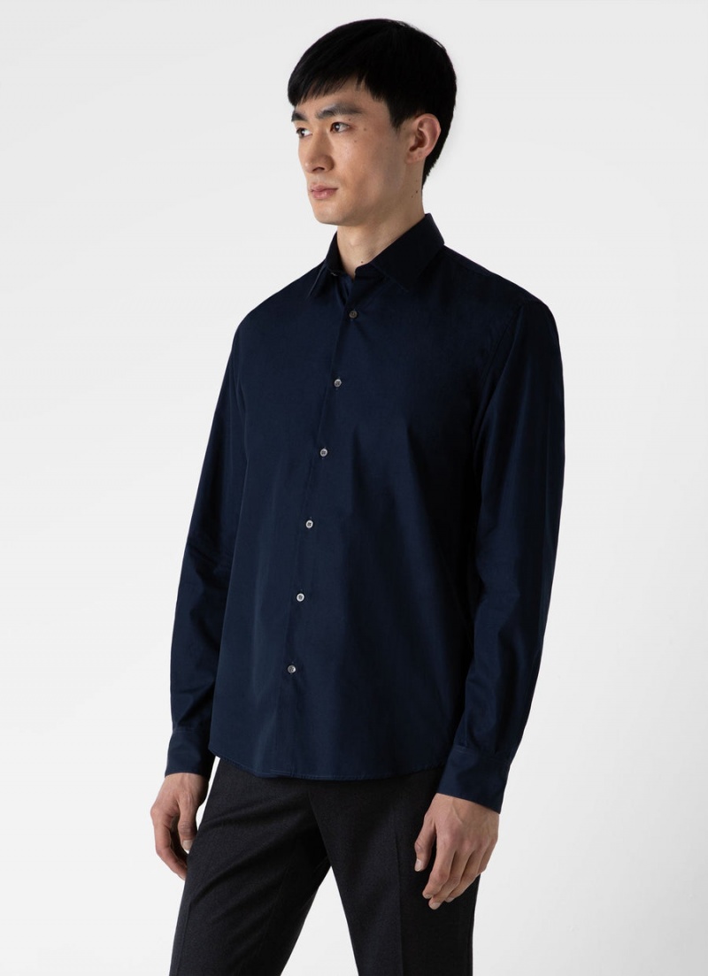 Navy Sunspel Sea Island Cotton Shirt | 45896-RQFI | USA