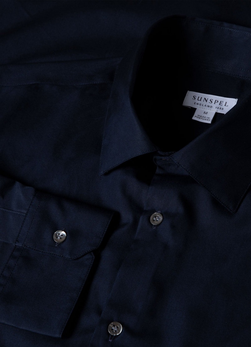 Navy Sunspel Sea Island Cotton Shirt | 45896-RQFI | USA