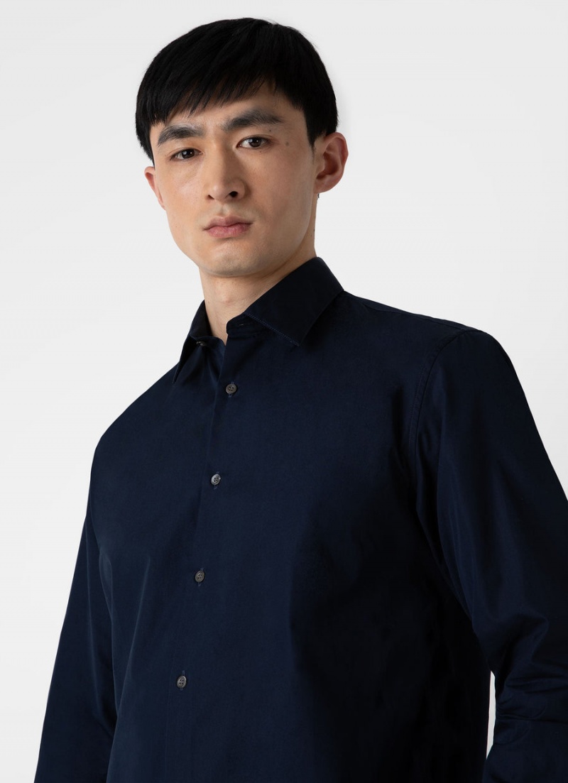 Navy Sunspel Sea Island Cotton Shirt | 45896-RQFI | USA