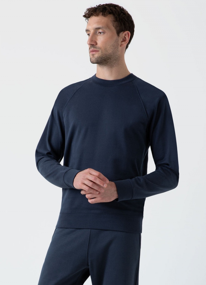 Navy Sunspel Sea Island Cotton Sweatshirt | 85172-RWXI | USA