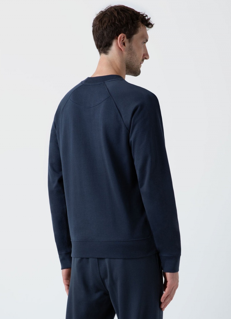 Navy Sunspel Sea Island Cotton Sweatshirt | 85172-RWXI | USA