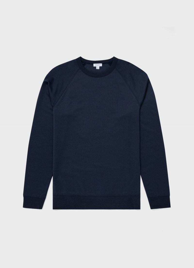 Navy Sunspel Sea Island Cotton Sweatshirt | 85172-RWXI | USA