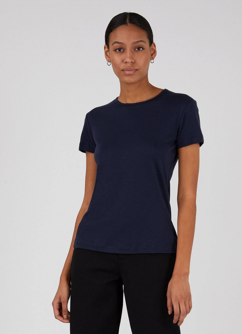 Navy Sunspel Sea Island Cotton T-shirt | 73504-QEKC | USA