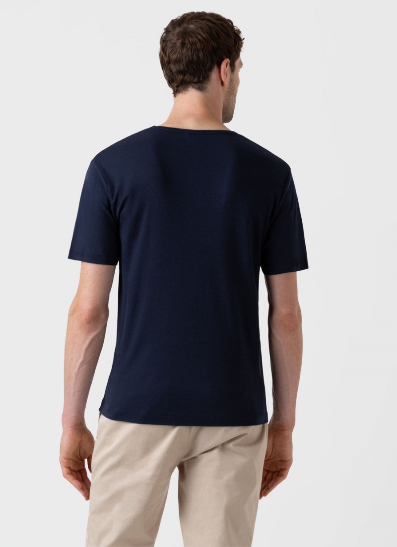 Navy Sunspel Sea Island Cotton T-shirt | 83904-LKWN | USA