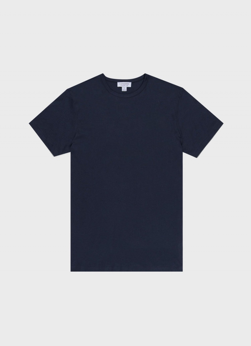 Navy Sunspel Sea Island Cotton T-shirt | 83904-LKWN | USA