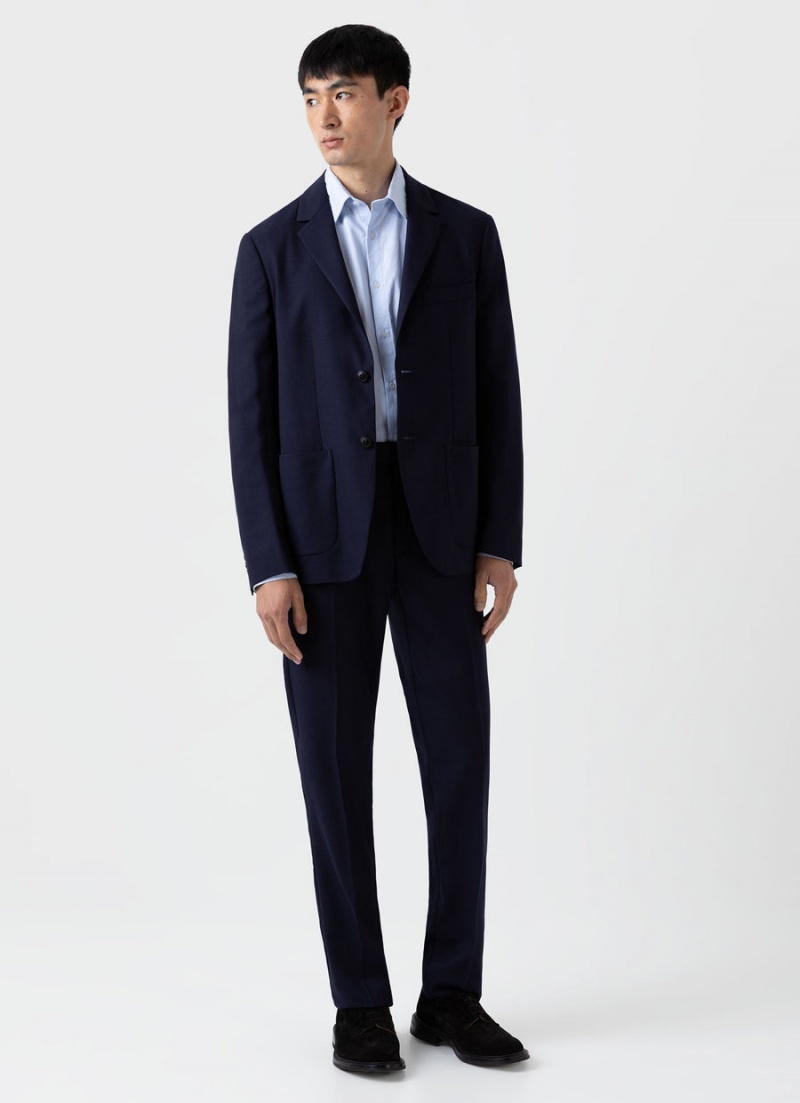 Navy Sunspel Slim Fit Wool Trouser | 29481-AZIN | USA