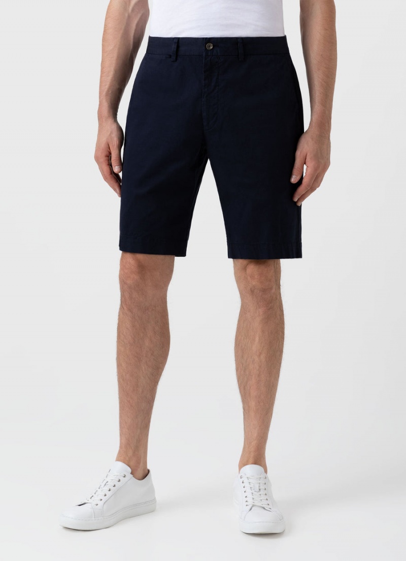 Navy Sunspel Stretch Cotton Twill Chino Shorts | 97604-BAJL | USA