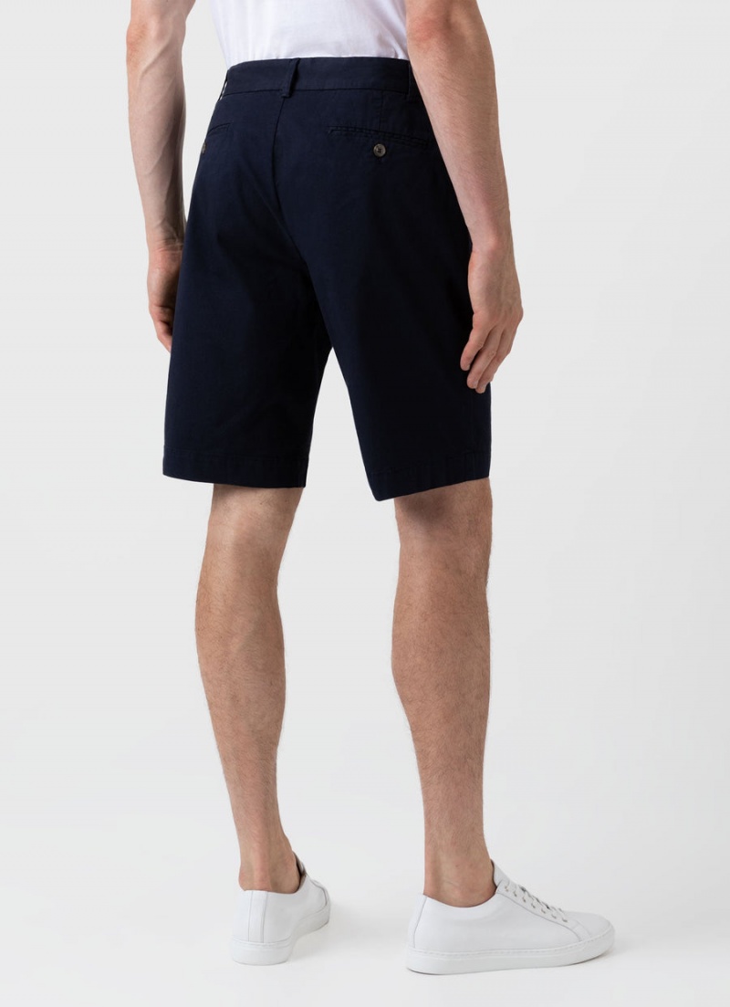 Navy Sunspel Stretch Cotton Twill Chino Shorts | 97604-BAJL | USA