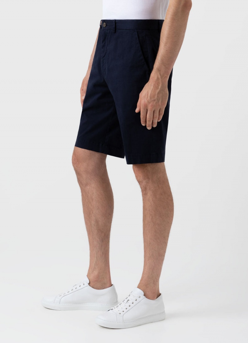 Navy Sunspel Stretch Cotton Twill Chino Shorts | 97604-BAJL | USA