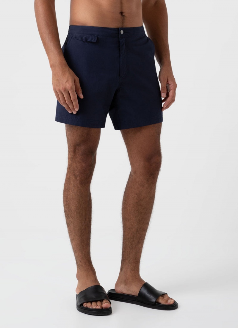 Navy Sunspel Tailored Swim Shorts | 91240-RWQX | USA