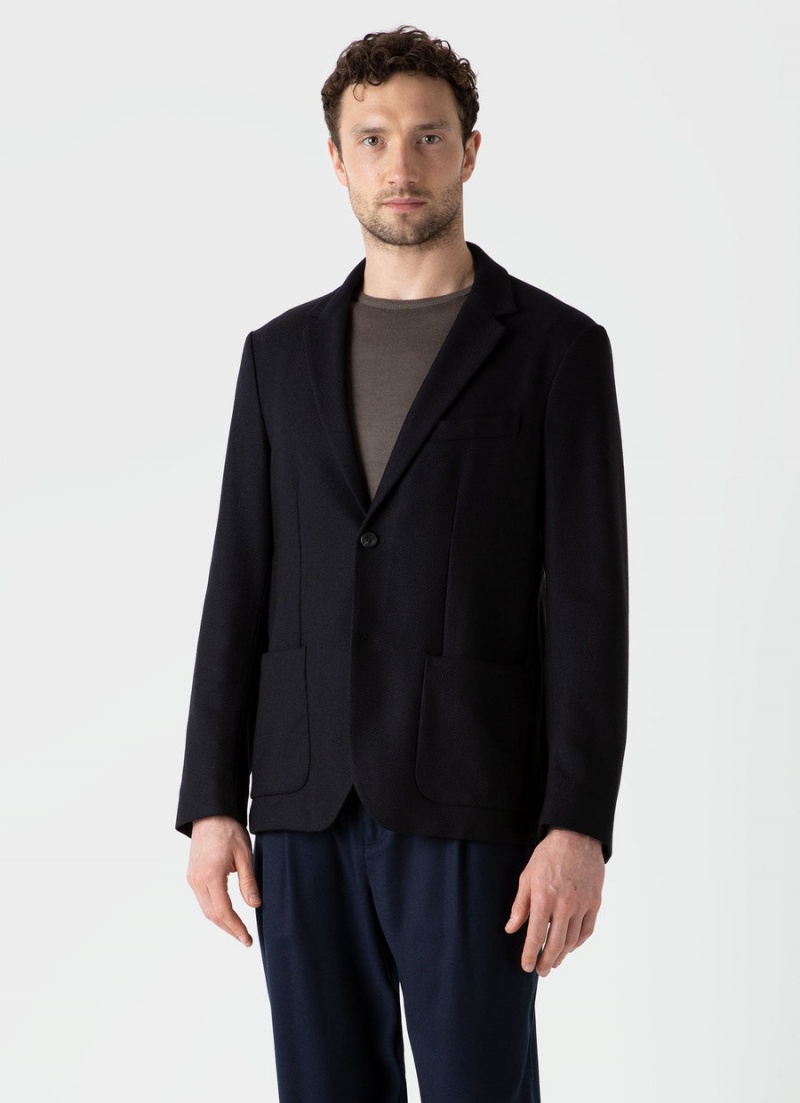 Navy Sunspel Textured Wool Blazer | 50187-IBTF | USA