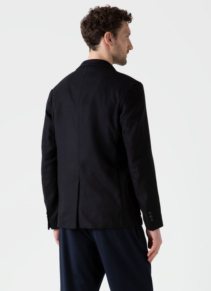 Navy Sunspel Textured Wool Blazer | 50187-IBTF | USA