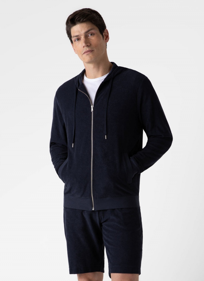 Navy Sunspel Towelling Hoody | 68357-XZCK | USA