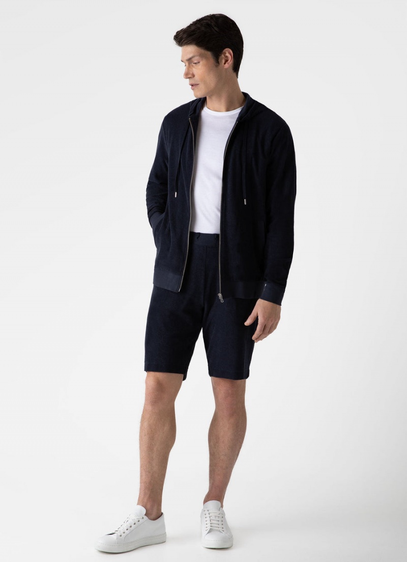 Navy Sunspel Towelling Hoody | 68357-XZCK | USA