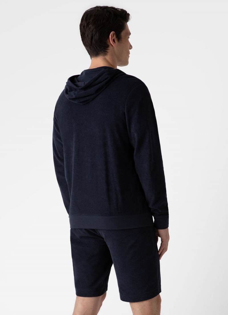 Navy Sunspel Towelling Hoody | 68357-XZCK | USA