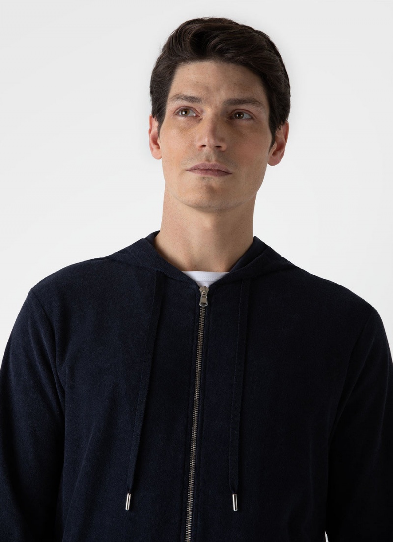 Navy Sunspel Towelling Hoody | 68357-XZCK | USA