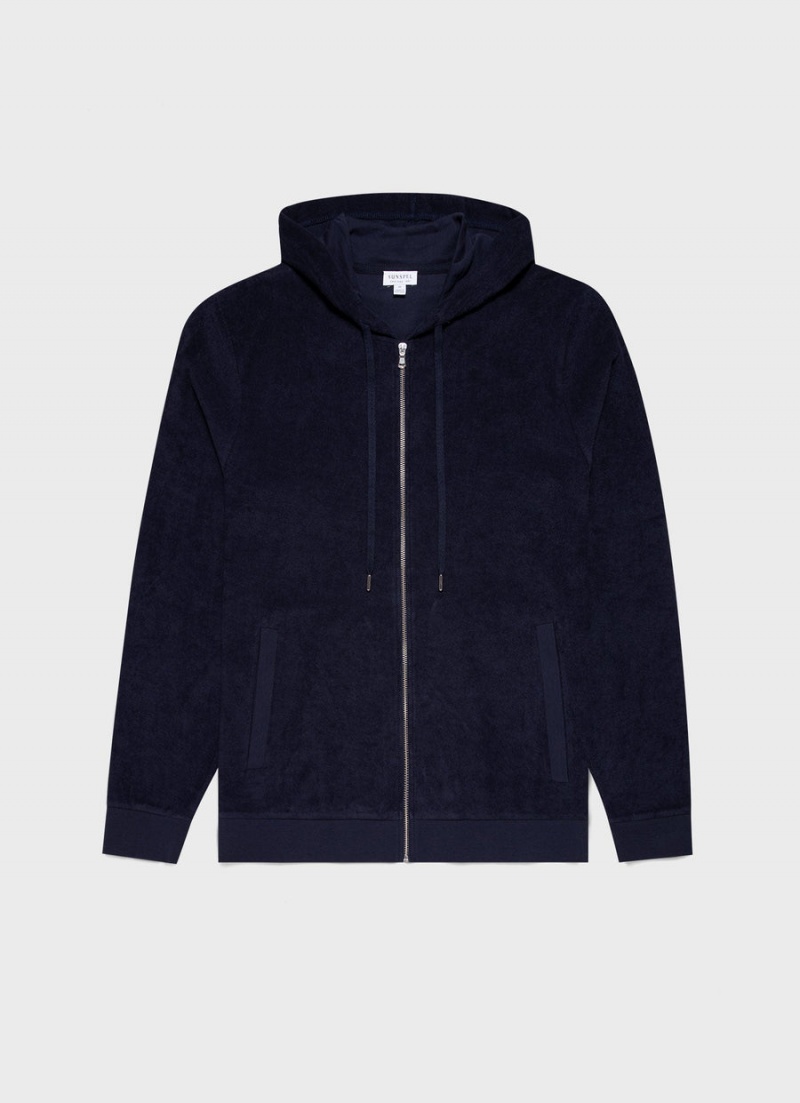 Navy Sunspel Towelling Hoody | 68357-XZCK | USA