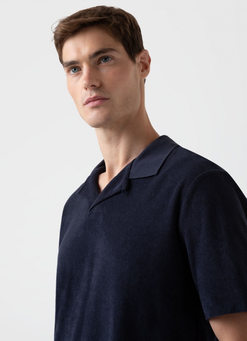 Navy Sunspel Towelling Polo Shirt | 08623-JYKS | USA