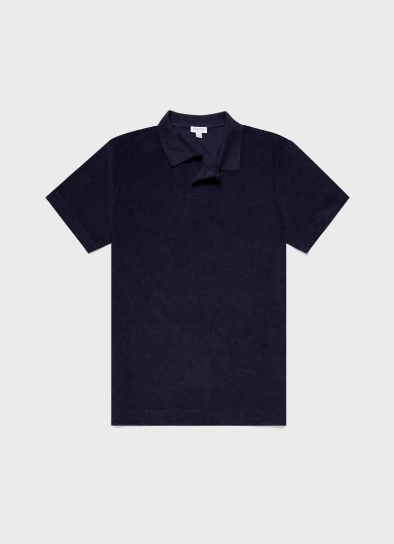 Navy Sunspel Towelling Polo Shirt | 08623-JYKS | USA