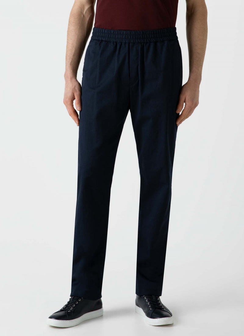 Navy Sunspel Twill Drawstring Trouser | 73260-QZHR | USA