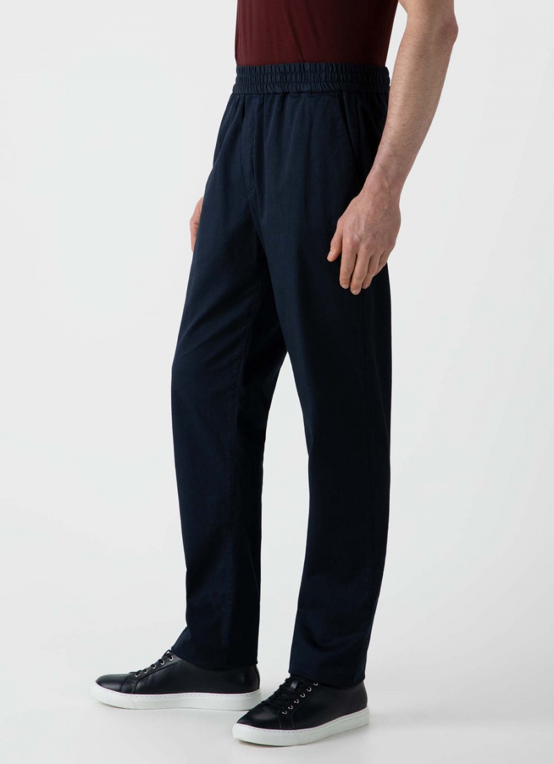 Navy Sunspel Twill Drawstring Trouser | 73260-QZHR | USA