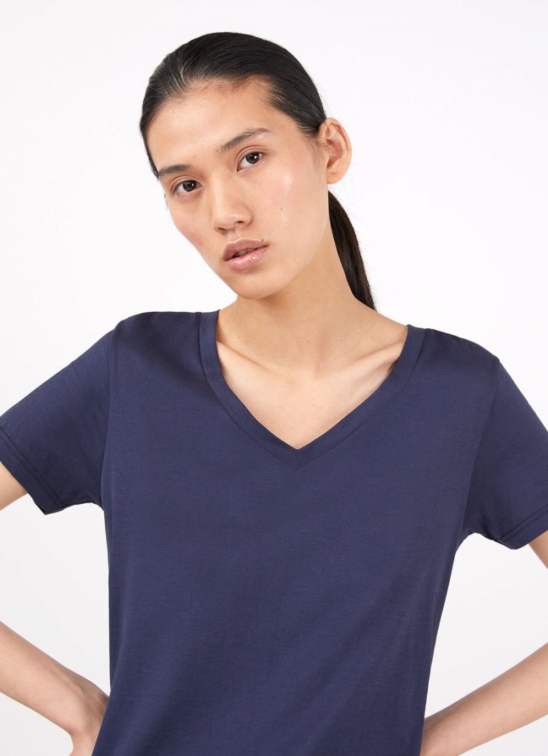 Navy Sunspel V Neck T-shirt | 65092-NARP | USA