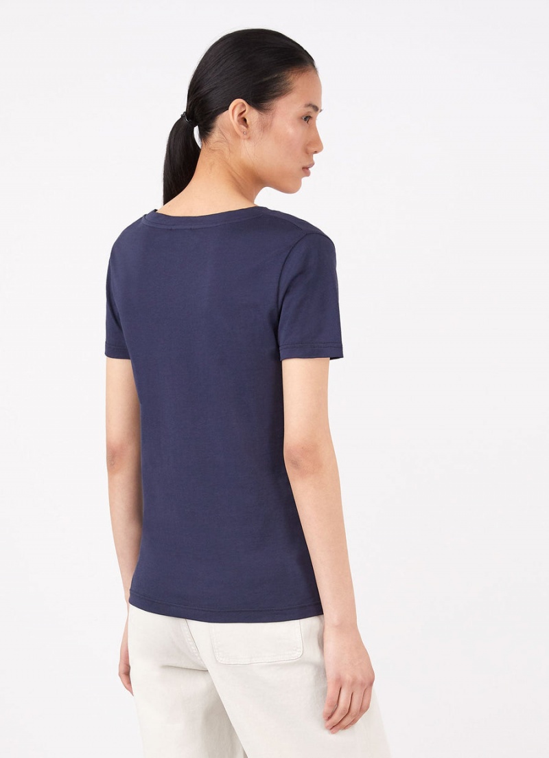 Navy Sunspel V Neck T-shirt | 65092-NARP | USA