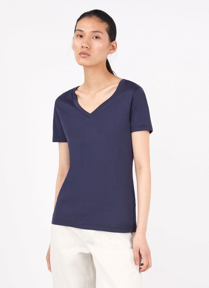 Navy Sunspel V Neck T-shirt | 65092-NARP | USA