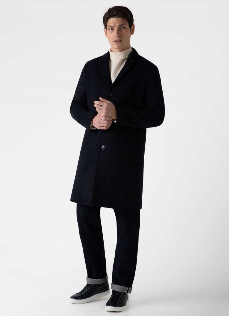 Navy Sunspel Wool Cashmere Overcoat | 07958-RIMD | USA