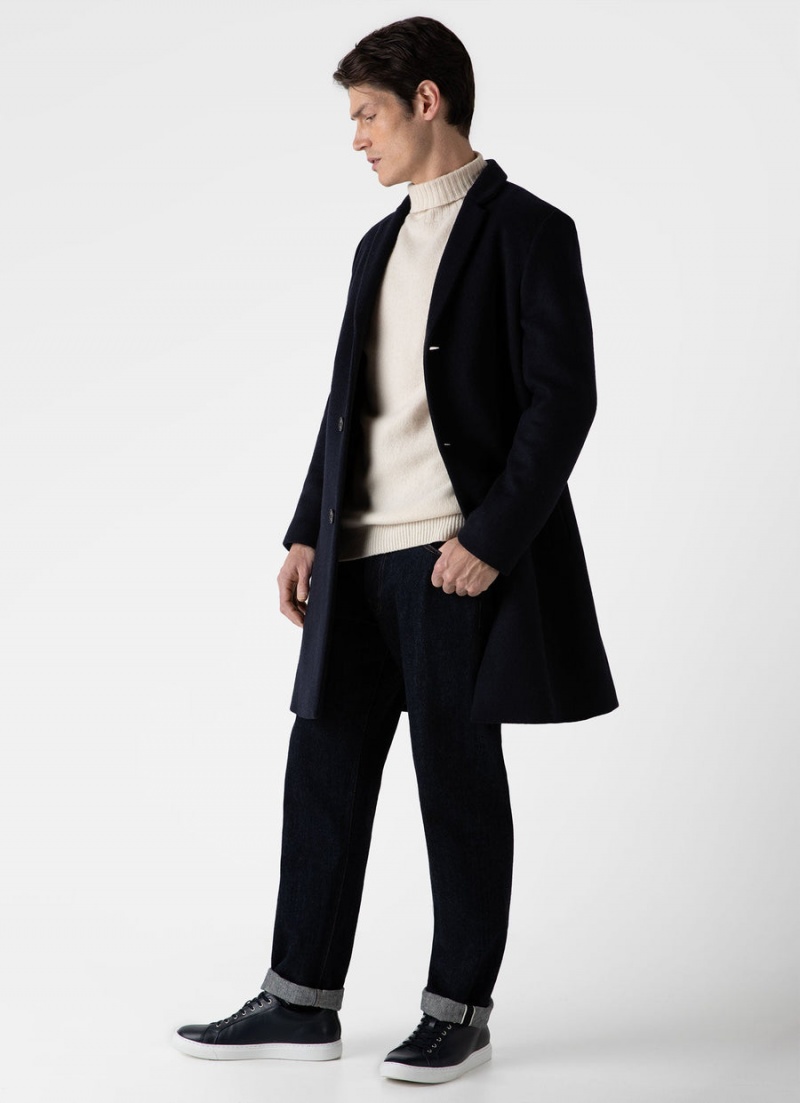 Navy Sunspel Wool Cashmere Overcoat | 07958-RIMD | USA