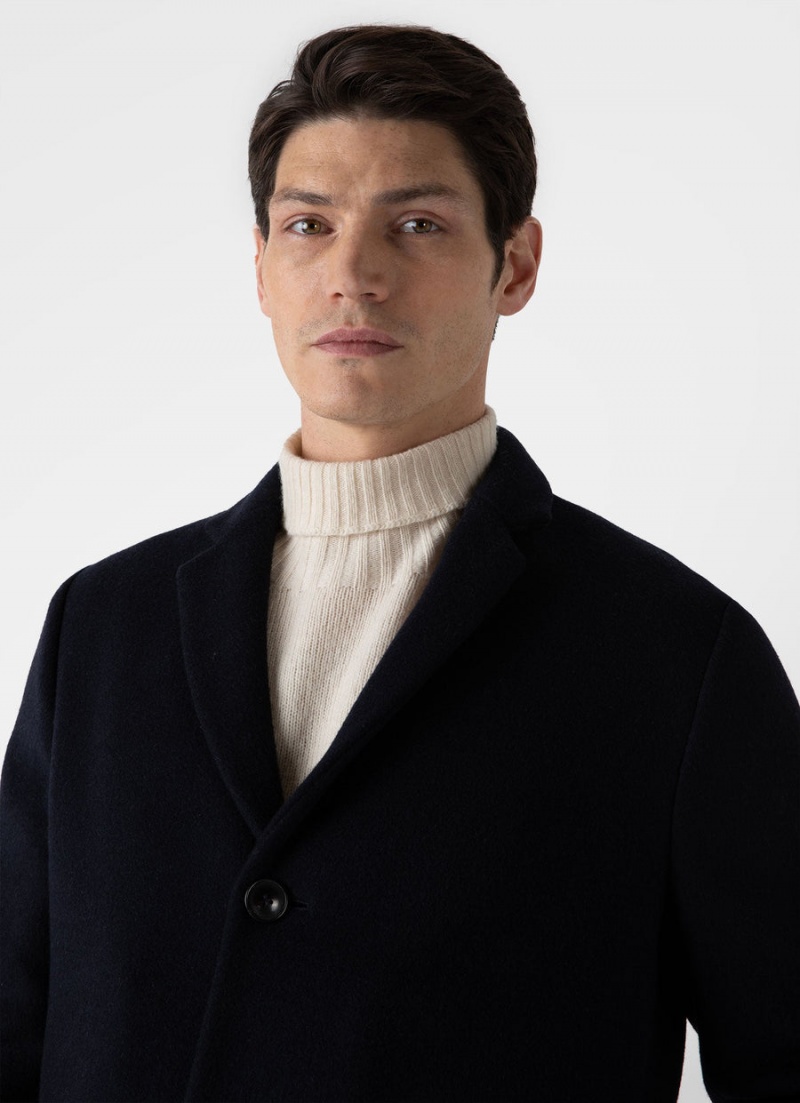 Navy Sunspel Wool Cashmere Overcoat | 07958-RIMD | USA