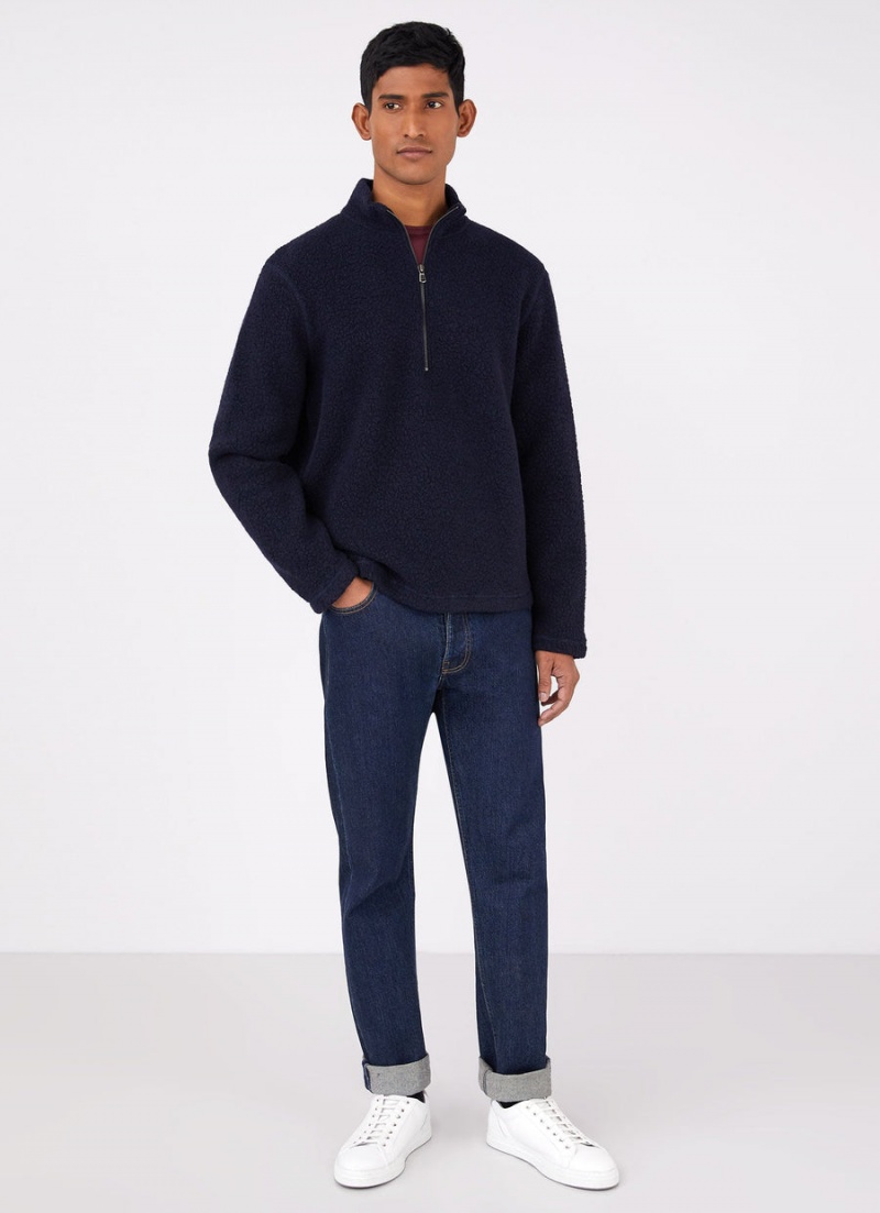 Navy Sunspel Wool Fleece Zip Neck | 04178-KDYA | USA