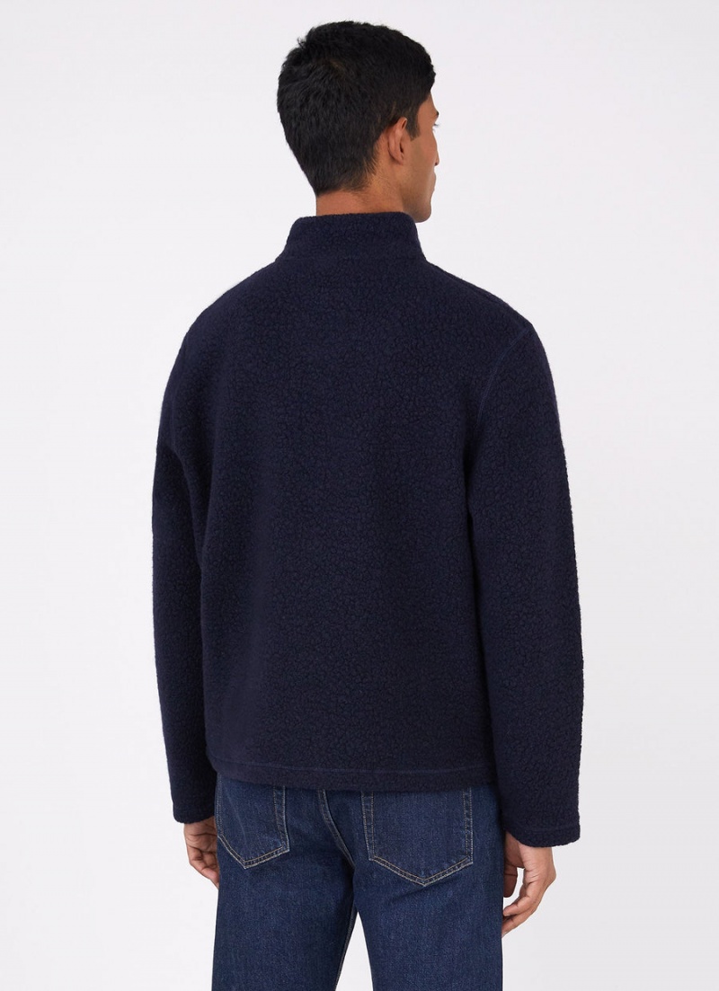 Navy Sunspel Wool Fleece Zip Neck | 04178-KDYA | USA